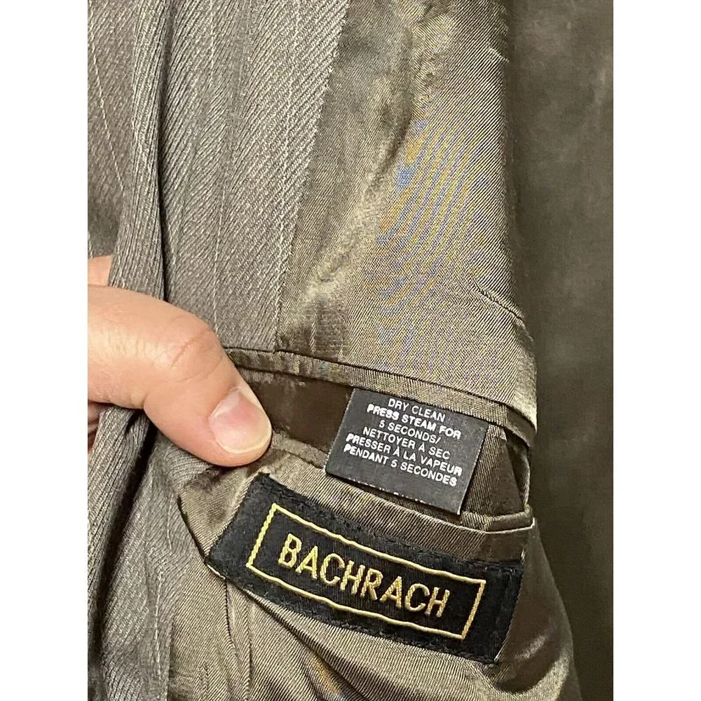 Bachrach Men 3 Piece Suit 42R Light Brown Striped Flannel 33‎ X28.5 Pants Luxury